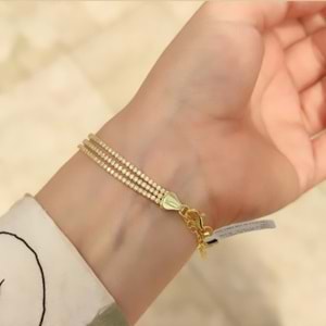 İTHAL 3 SIRA SU YOLU GÜMÜŞ BİLEKLİK - ALTIN SARI