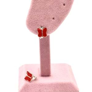 KIRMIZI MİNELİ KELEBEK ÇOCUK GÜMÜŞ KÜPE