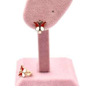 KIRMIZI BEYAZ MİNELİ KELEBEK ÇOCUK GÜMÜŞ KÜPE