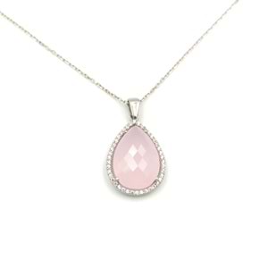 PEMBE TAŞLI DAMLA GÜMÜŞ KOLYE - RODYUM BEYAZ