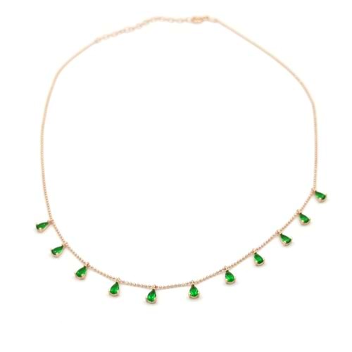 YEŞİL SALLANTILI DAMLA GÜMÜŞ KOLYE - ROSE BAKIR