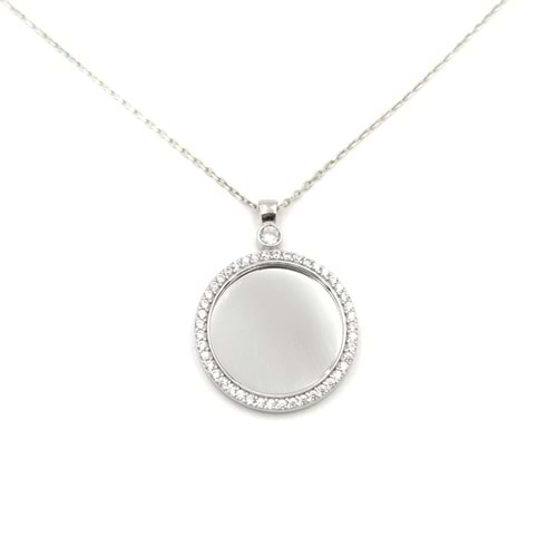 TAŞLI PLAKA İSİM YAZILABİLEN GÜMÜŞ KOLYE - RODYUM BEYAZ