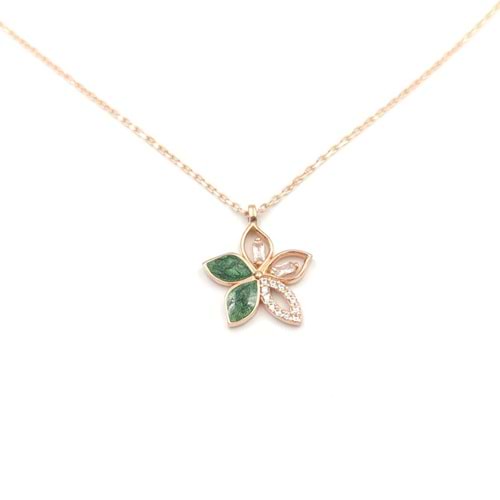 YEŞİL MİNELİ ÇİÇEK GÜMÜŞ KOLYE - ROSE BAKIR