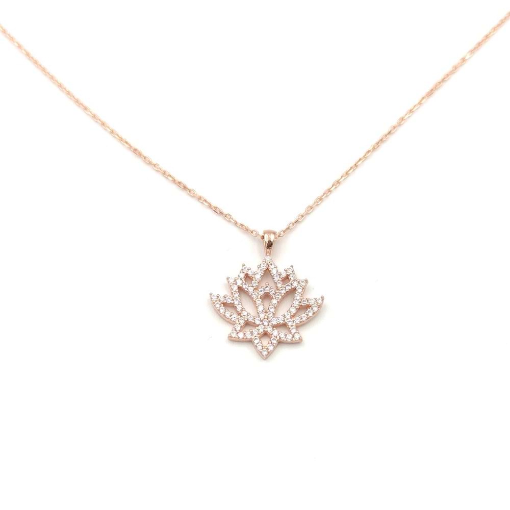 MİNİ LOTUS ÇİÇEK GÜMÜŞ KOLYE - ROSE BAKIR