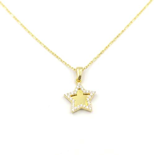 TAŞ DETAYLI MİNİ YILDIZ GÜMÜŞ KOLYE - ALTIN SARI