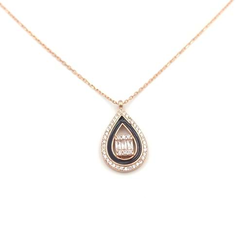 SİYAH MİNELİ DAMLA GÜMÜŞ KOLYE - ROSE BAKIR