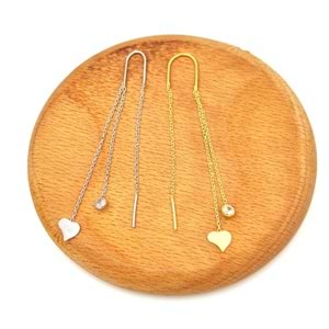 ZİNCİRLİ KALP JAPON TEK GÜMÜŞ KÜPE - RODYUM BEYAZ