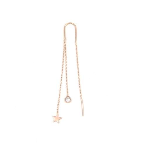 ZİNCİRLİ YILDIZ JAPON TEK GÜMÜŞ KÜPE - ROSE BAKIR