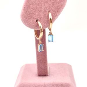 MAVİ BAGET HALKA GÜMÜŞ KÜPE - ROSE BAKIR