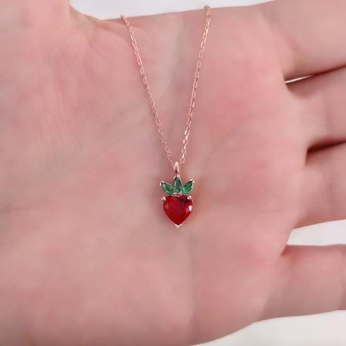 ÇİLEK GÜMÜŞ KOLYE - ROSE BAKIR