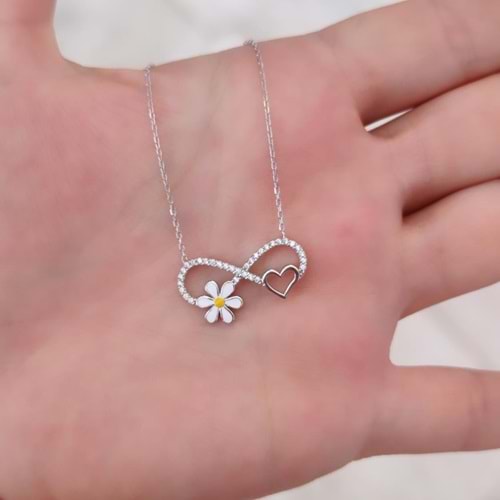 PAPATYA KALP SONSUZLUK GÜMÜŞ KOLYE - RODYUM BEYAZ