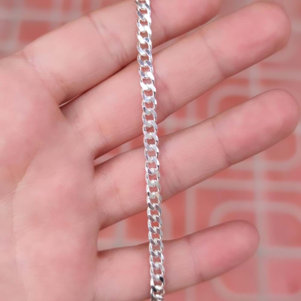 4 MM ERKEK ZİNCİR GURMET GÜMÜŞ BİLEKLİK 20 CM