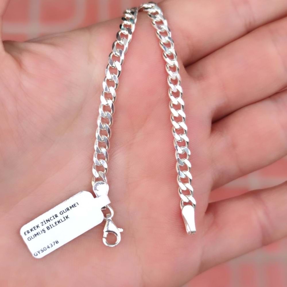 4 MM ERKEK ZİNCİR GURMET GÜMÜŞ BİLEKLİK 20 CM