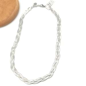 ÇELİK YASSI ZİNCİR ÖRGÜ KOLYE - RODYUM BEYAZ