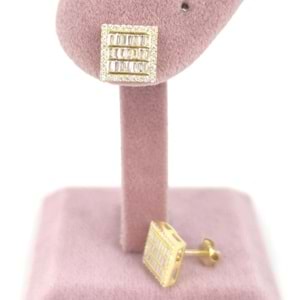 İTHAL KARE BAGET GÜMÜŞ KÜPE - ALTIN SARI