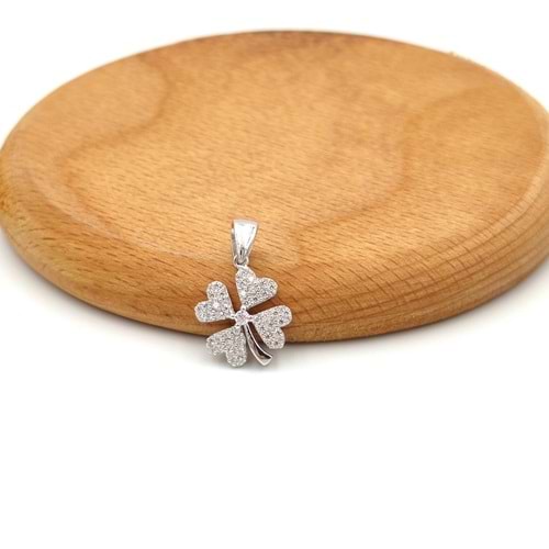 ZİRKON TAŞLI YONCA GÜMÜŞ KOLYE UCU - RODYUM BEYAZ