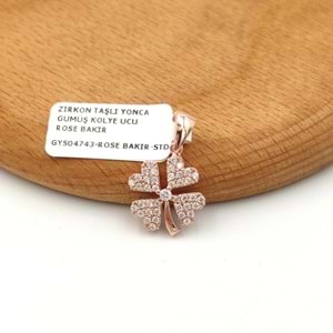 ZİRKON TAŞLI YONCA GÜMÜŞ KOLYE UCU - ROSE BAKIR