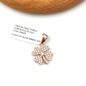 ZİRKON TAŞLI YONCA GÜMÜŞ KOLYE UCU - ROSE BAKIR