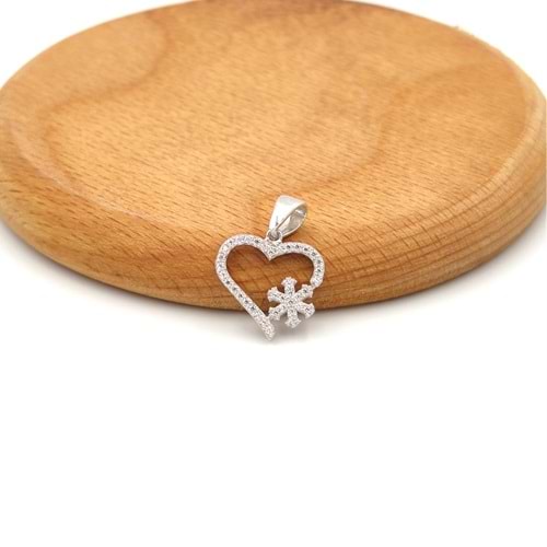 KALP KAR TANESİ GÜMÜŞ KOLYE UCU - RODYUM BEYAZ