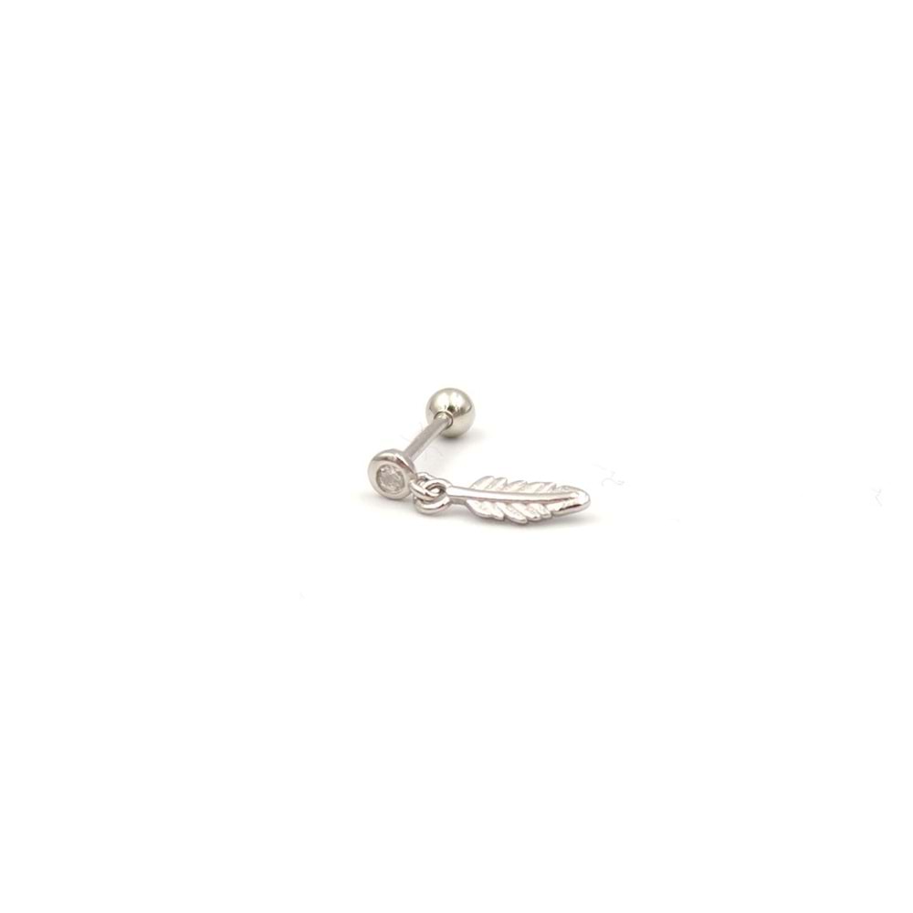 SALLANTILI TÜY GÜMÜŞ TRAGUS PIERCING - RODYUM BEYAZ