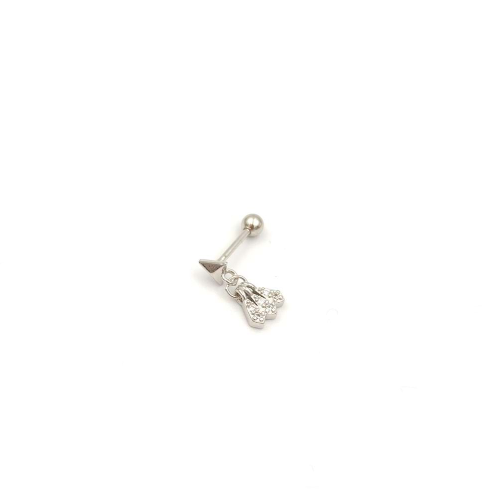SALLANTILI OK GÜMÜŞ TRAGUS PIERCING - RODYUM BEYAZ