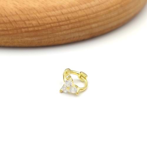 ÜÇ TAŞ ÇİÇEK HALKA GÜMÜŞ TRAGUS PIERCING - ALTIN SARI