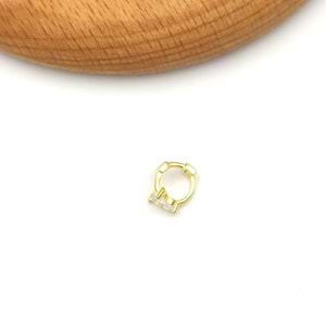 ÜÇ TAŞ ÇİÇEK HALKA GÜMÜŞ TRAGUS PIERCING - ALTIN SARI