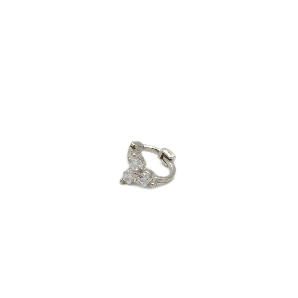 ÜÇ TAŞ ÇİÇEK HALKA GÜMÜŞ TRAGUS PIERCING - RODYUM BEYAZ