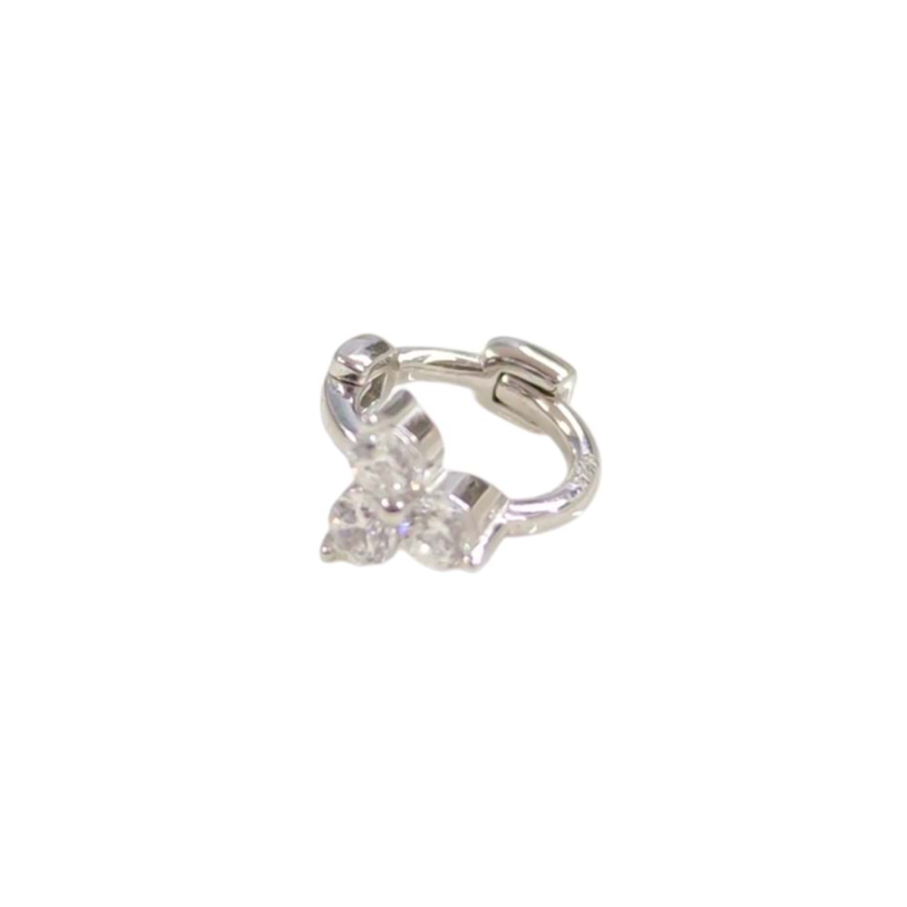 ÜÇ TAŞ ÇİÇEK HALKA GÜMÜŞ TRAGUS PIERCING - RODYUM BEYAZ