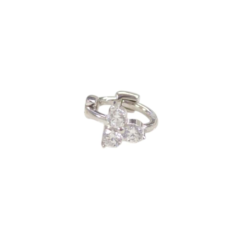 ÜÇ TAŞ ÇİÇEK HALKA GÜMÜŞ TRAGUS PIERCING - RODYUM BEYAZ