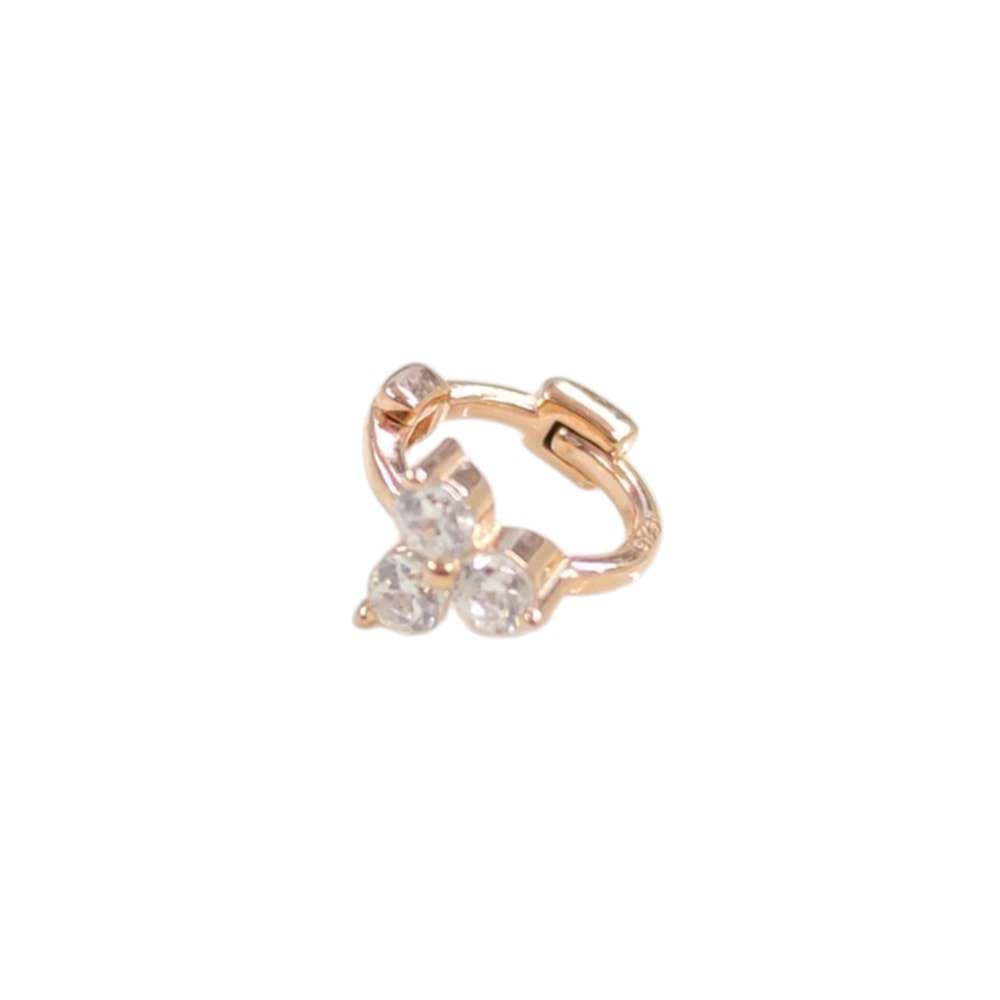 ÜÇ TAŞ ÇİÇEK HALKA GÜMÜŞ TRAGUS PIERCING - ROSE BAKIR