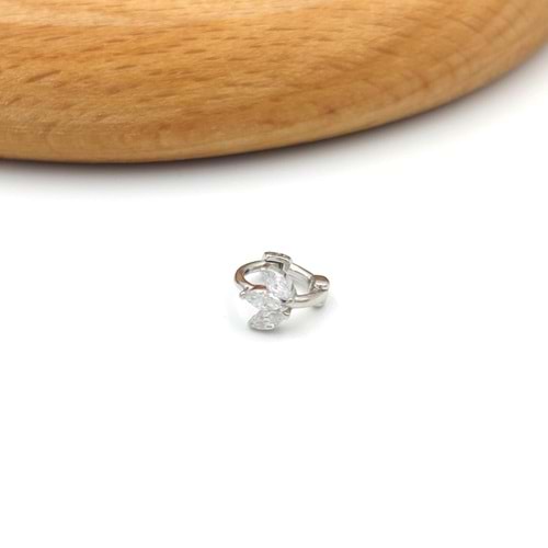 ÜÇ YAPRAK LOTUS HALKA GÜMÜŞ TRAGUS PIERCING - RODYUM BEYAZ