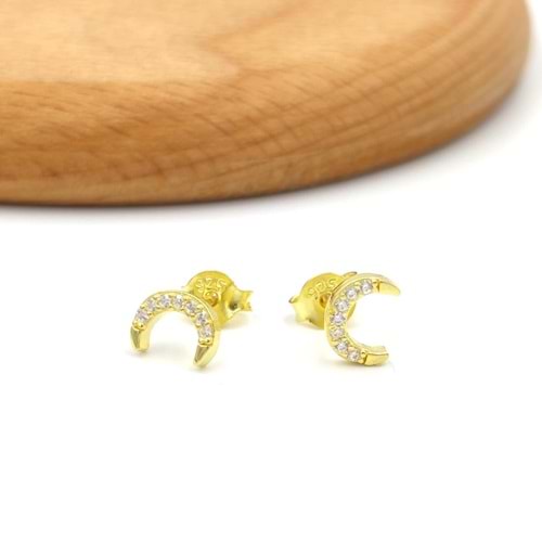 TAŞLI HİLAL GÜMÜŞ KÜPE - ALTIN SARI