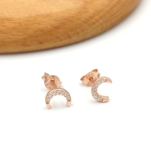 TAŞLI HİLAL GÜMÜŞ KÜPE - ROSE BAKIR