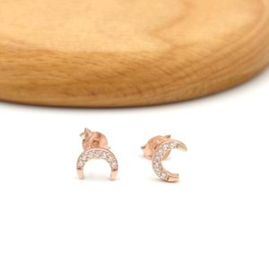 TAŞLI HİLAL GÜMÜŞ KÜPE - ROSE BAKIR