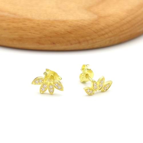 DÖRTLÜ YAPRAK GÜMÜŞ KÜPE - ALTIN SARI