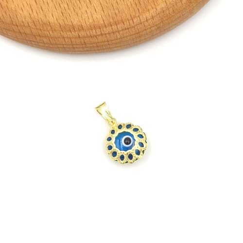 ÇİÇEK NAZAR BONCUK GÜMÜŞ KOLYE UCU - ALTIN SARI