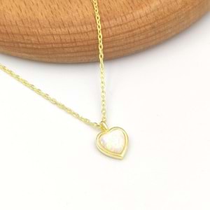 BEYAZ OPAL KALP GÜMÜŞ KOLYE - ALTIN SARI