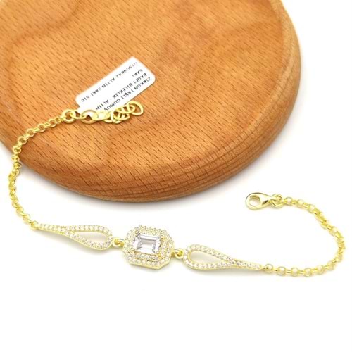 ZİRKON TAŞLI GÜMÜŞ BAGET BİLEKLİK - ALTIN SARI