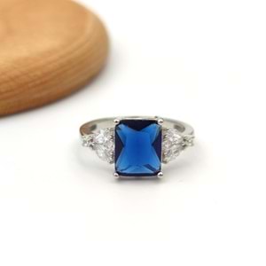 SAFİR ZİRKON TAŞLI BAGET GÜMÜŞ YÜZÜK - 18