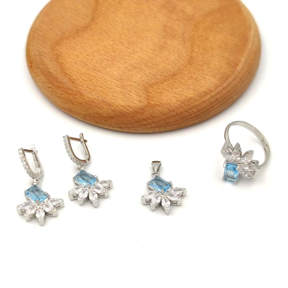 MAVİ BAGET ZİRKON TAŞLI GÜMÜŞ SET - 14