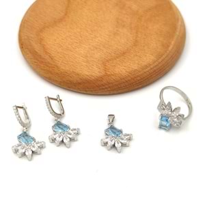 MAVİ BAGET ZİRKON TAŞLI GÜMÜŞ SET - 14