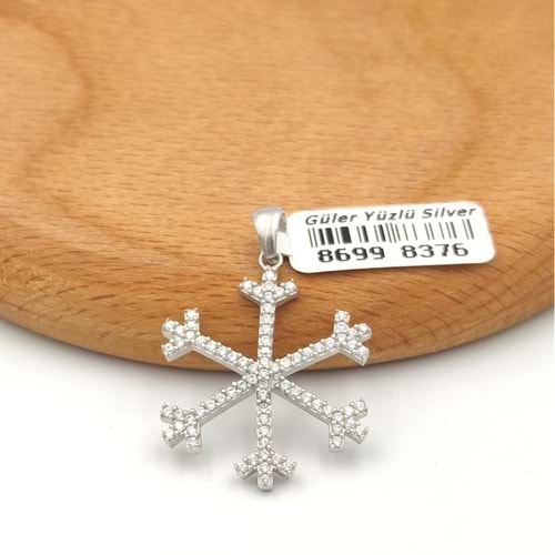 BÜYÜK KAR TANESİ GÜMÜŞ KOLYE UCU - RODYUM BEYAZ