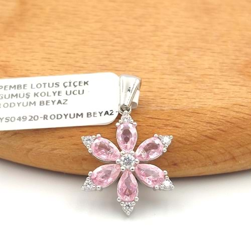 PEMBE LOTUS ÇİÇEK GÜMÜŞ KOLYE UCU