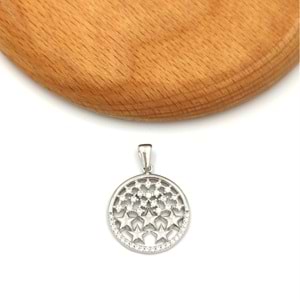 YUVARLAK YILDIZLI GÜMÜŞ KOLYE UCU - RODYUM BEYAZ