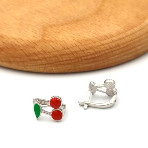 MİNELİ KİRAZ ÇOCUK GÜMÜŞ KÜPE - RODYUM BEYAZ