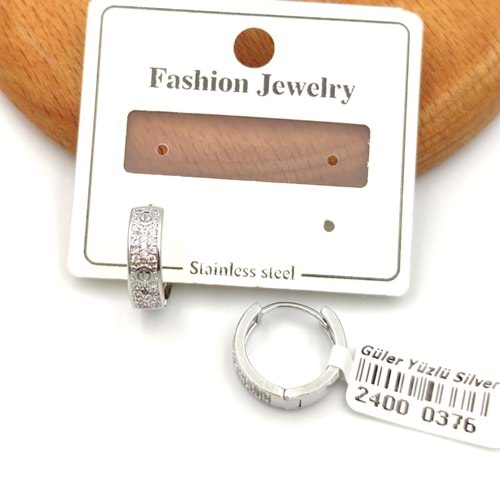 TAŞLI ÇELİK HALKA KÜPE - BEYAZ