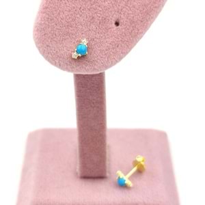 TURKUAZ TAŞLI MİNİ ÇITIR GÜMÜŞ KÜPE - ALTIN SARI