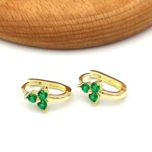 YEŞİL ÜÇ TAŞ ÇİÇEK U GÜMÜŞ KÜPE - ALTIN SARI