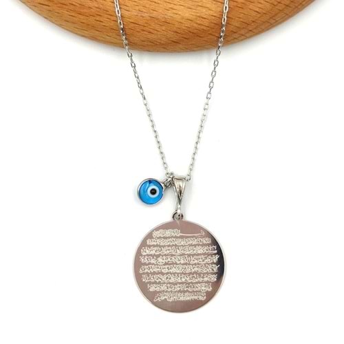 AYETEL KÜRSİ YAZILI GÜMÜŞ KOLYE - RODYUM BEYAZ